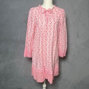 LOFT Size L  Pink Floral Ruffle Neck Boho Cottagecore Dress